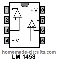 LM1458 pinout diagram