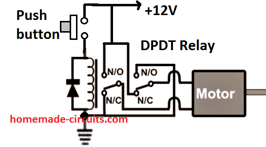 DPDT relay motor reverse forward circuit