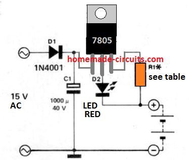 7805 NiCd battery charger circuit