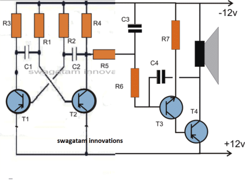 Simple dual tone siren circuit using transistors