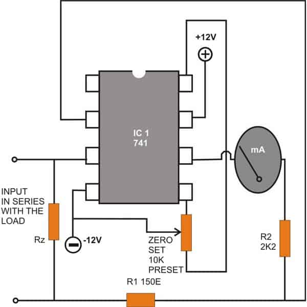 DC Ammeter Circuit using IC 741