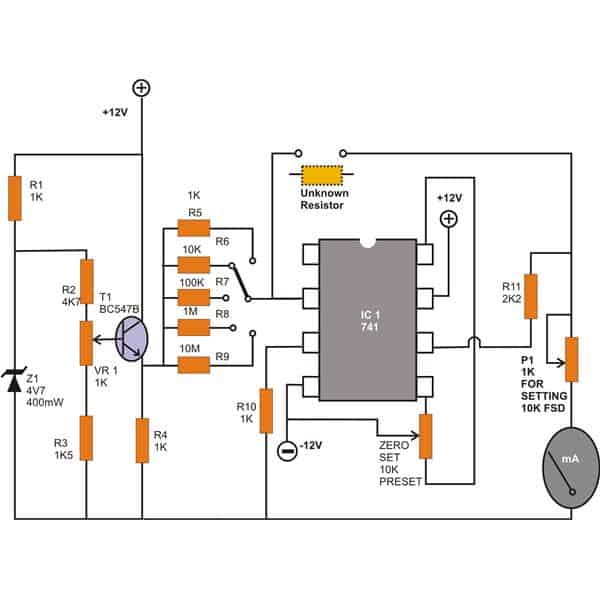 Ohmmeter Circuit using IC 741