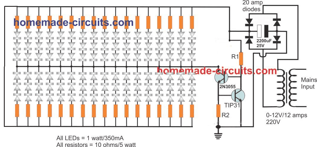 100 watt led with driver circuit Diagram using 1 watt LEDs