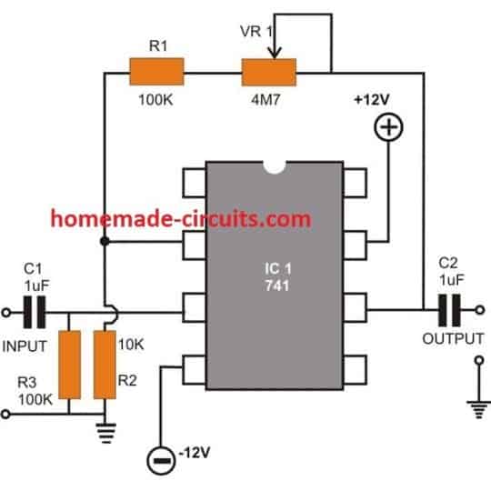 opamp Non-Inverting AC Amplifier circuit diagram