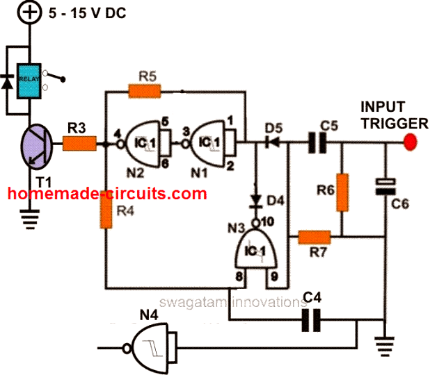 simple flip flop circuit using IC 4093 nand gates