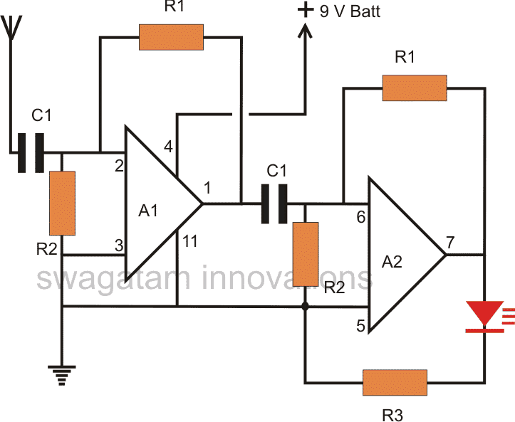 Non Contact AC Phase Fault Detector Circuit Diagram