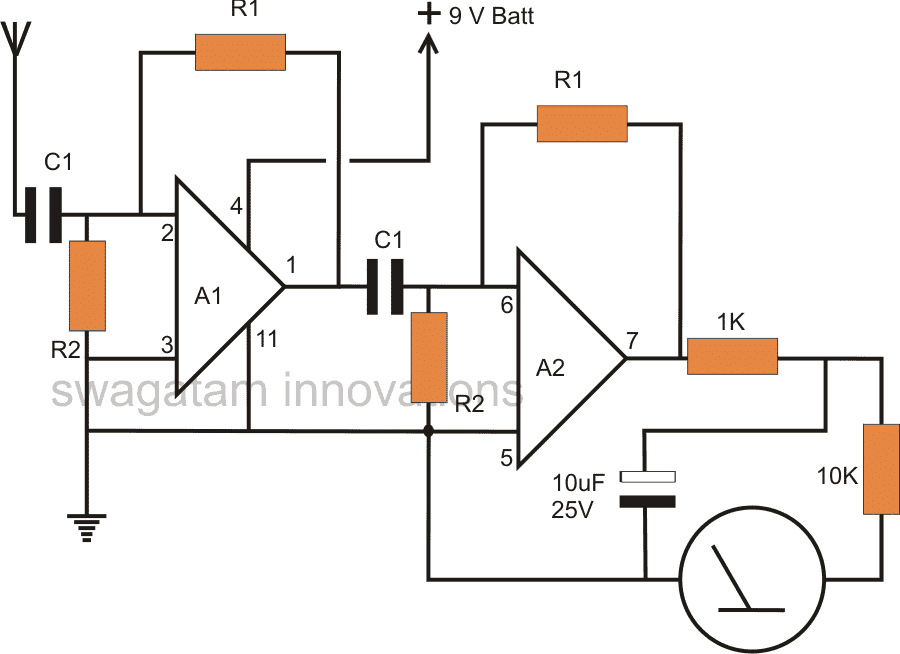 Non Contact AC Phase Fault Detector with Meter Circuit