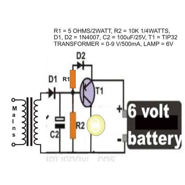 simple 6V emergency lamp circuit diagram.