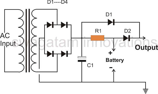 Emergency Light circuit diagram with only diodes Charger Circuit