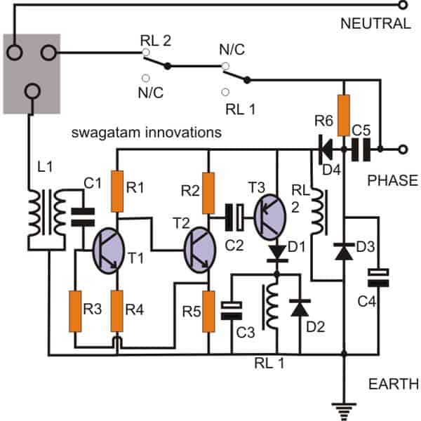 Earth Leakage Circuit Breaker (ELCB) Circuit using transistors