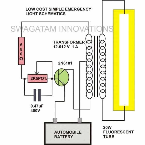 20 Watt Fluorescent Tube Circuit with 12V Battery Operation - Homemade
