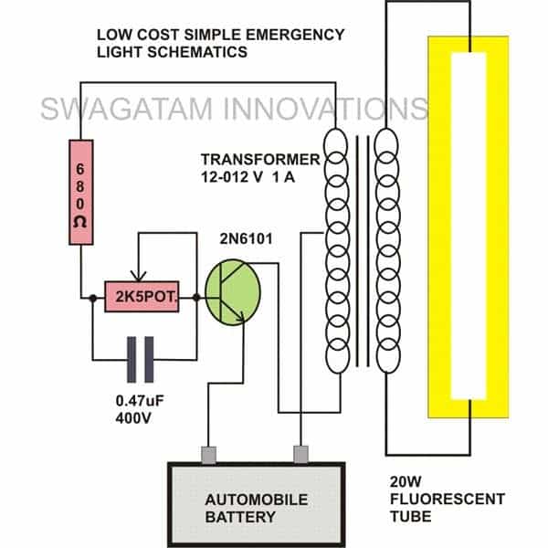 20 Watt Fluorescent Tube Circuit with 12V Battery Operation - Homemade