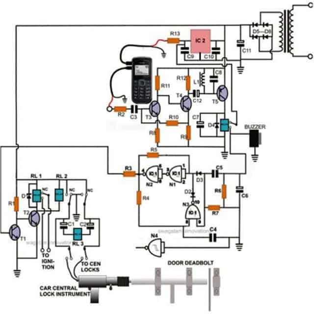 Cell phone controlled door lock circuit through missed calls