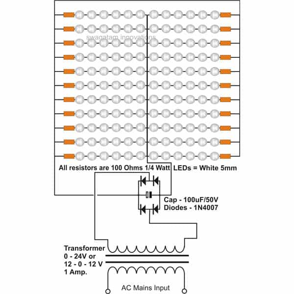 LED tubelight circuit diagram using transformer rectified power supply circuit