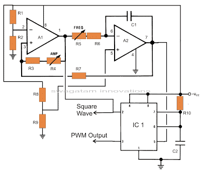 opamp TL072 based square wave and triangle wave modulation generator for IC 555