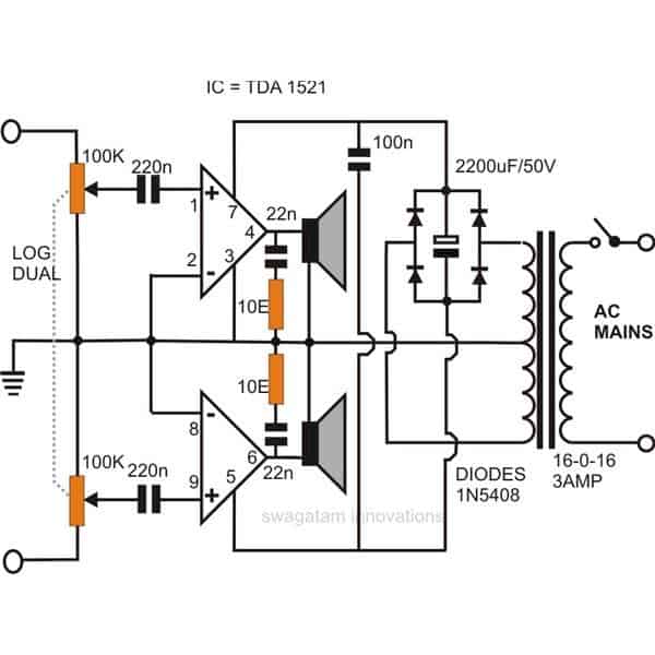 Stereo Audio Amplifier Using IC 1521