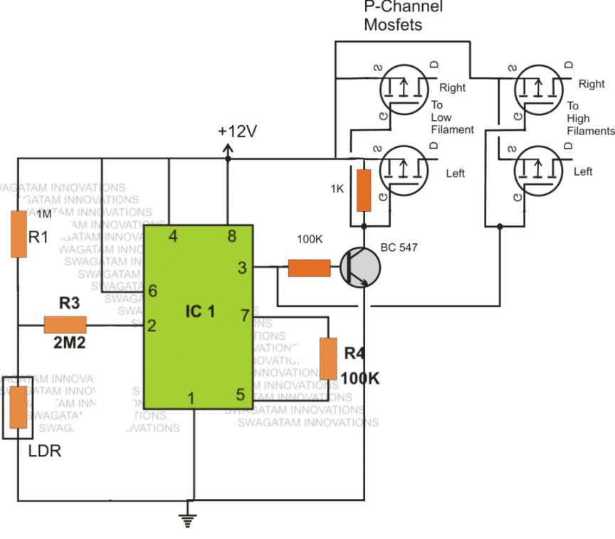 Automobile dimmer dipper lamp using mosfet and IC 555