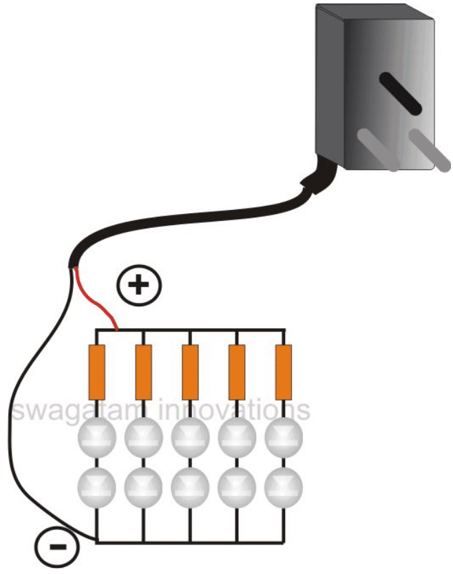 10 LED lamp using cellphone charger circuit diagram