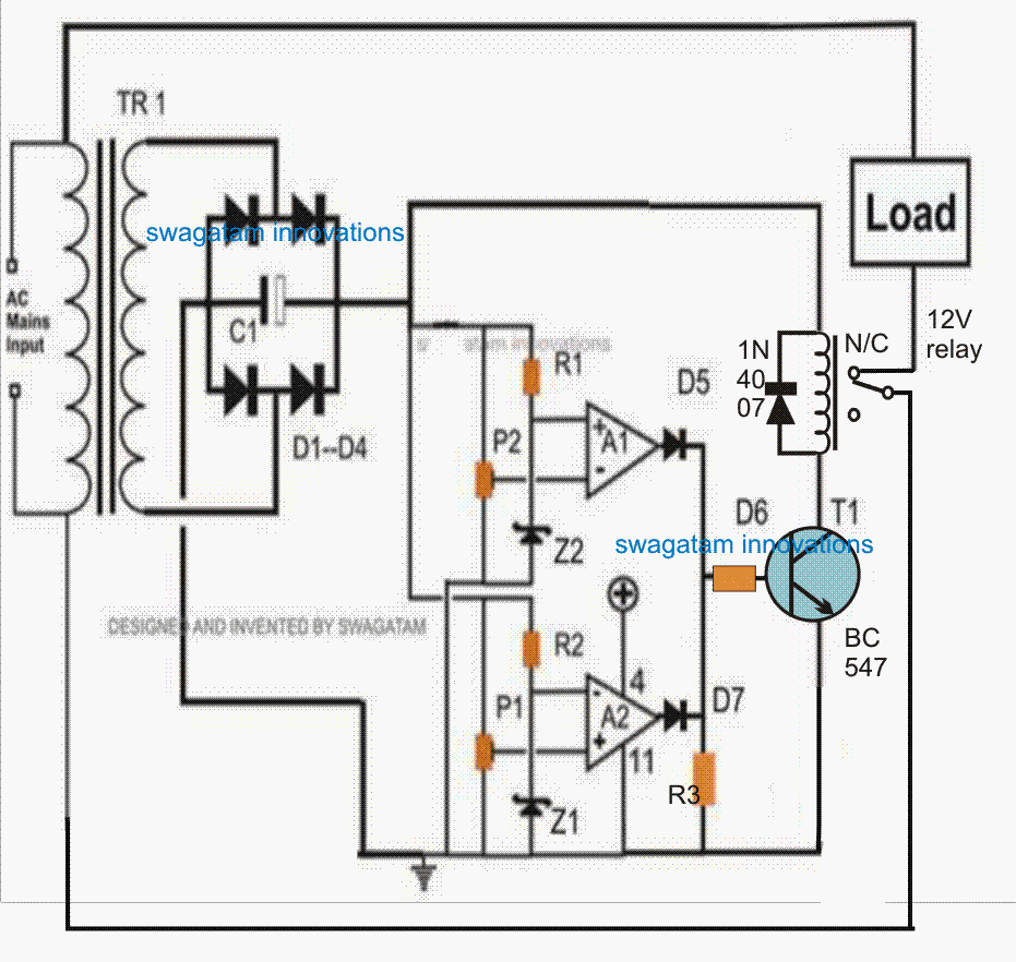 220 v or 120 v ac high voltage and low voltage controller circuit diagram using a relay