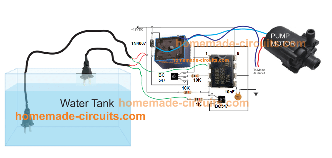 automatic water level controller circuit diagram using IC 555