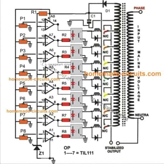 7 relay voltage stabilizer circuit
