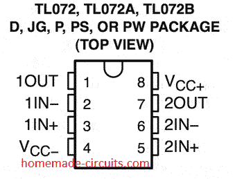 IC TL072 pinout details