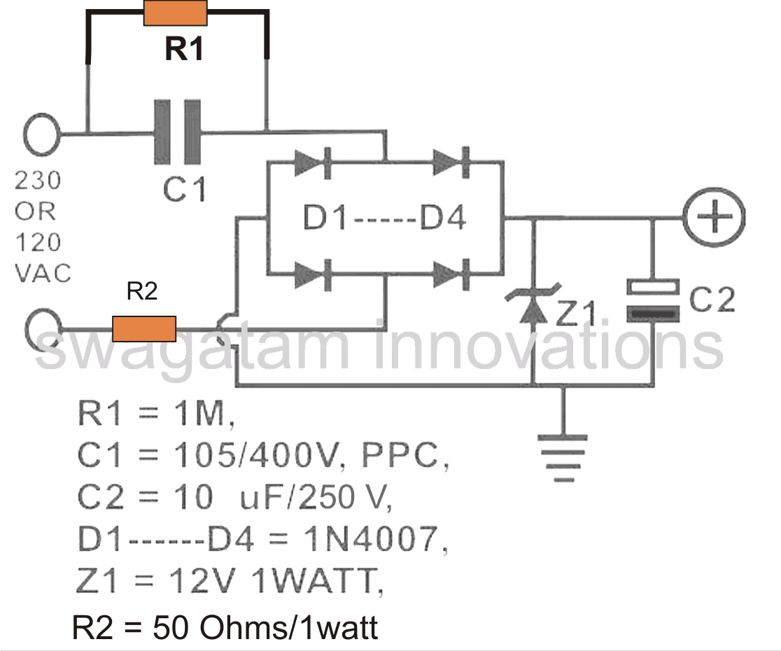 transformerless power supply circuit diagram with calculations