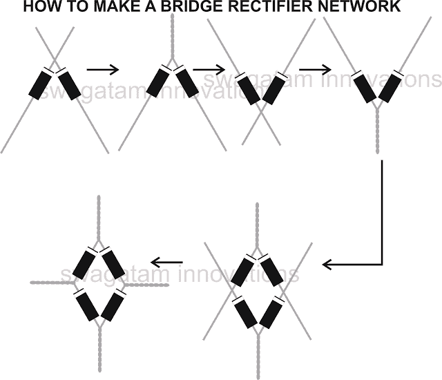 how to make bridge rectifier network using 1N4007 diodes