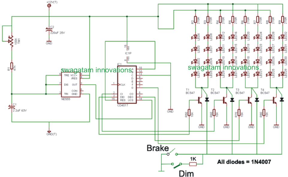 car chasing light circuit with brake light and park light