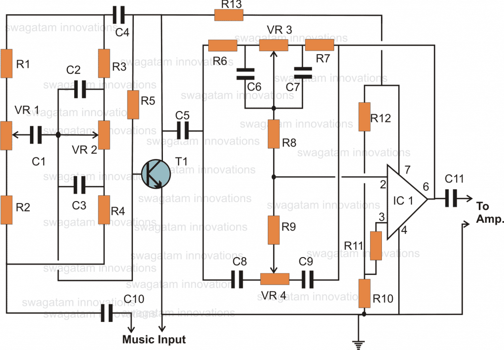 enhanced bass treble circuit for home theater