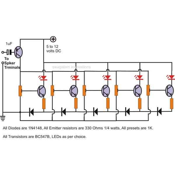 5 LED music level indicator circuit