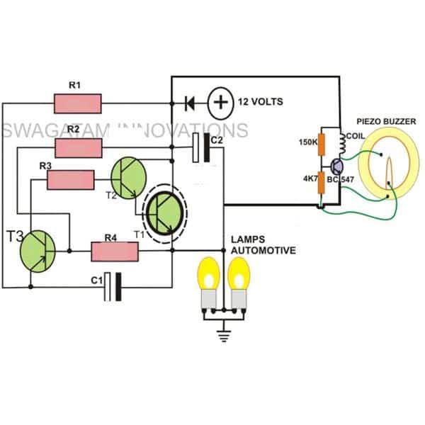 2-Pin Automobile Indicator Lamp Flasher Circuit with Buzzer