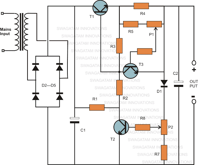 variable power supply circuit using transistor 2N3055 