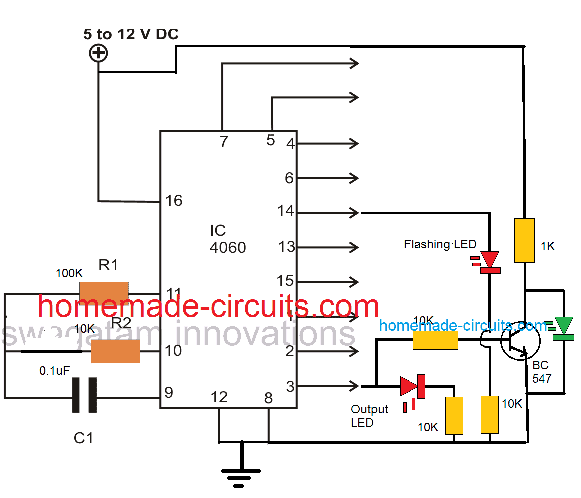 Basic ON/OFF sequence of IC 4060 pinouts