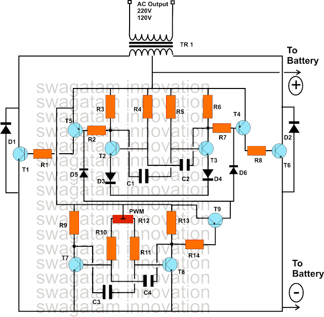 150 Watt Modified Sine Wave Inverter Circuit Using only Transistors