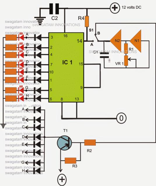 LED Chaser Circuit with Blinker Using IC 4017
