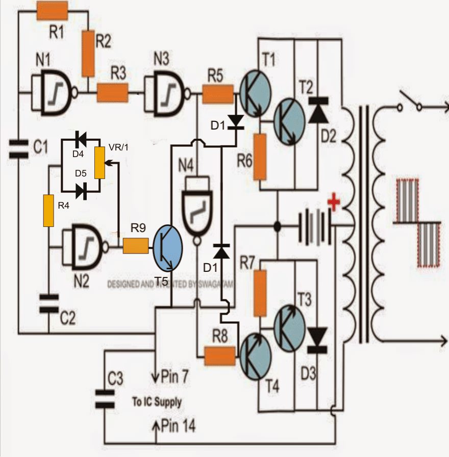 IC 4049 NAND gate based modified sinewave inverter circuit