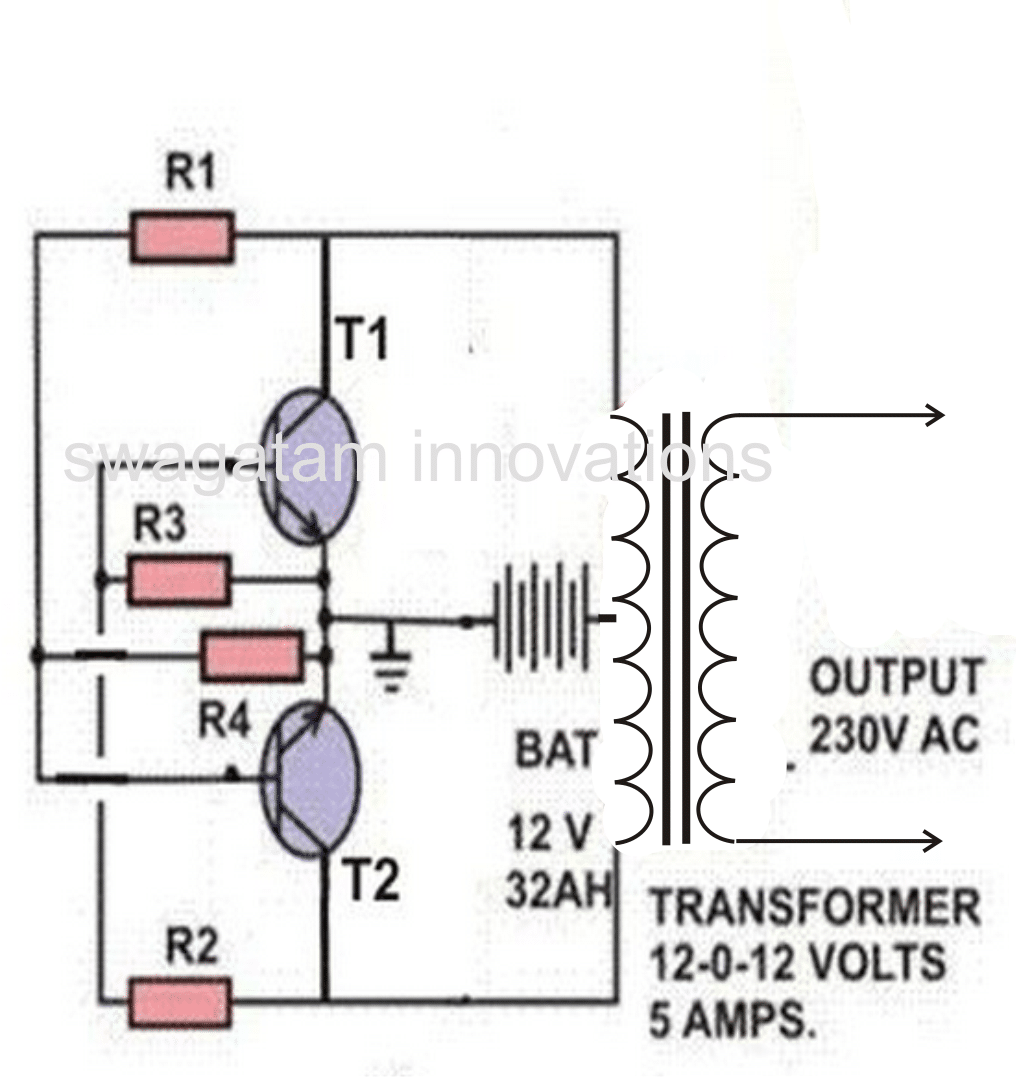 simple inverter circuit diagram using 2N3055 transistors