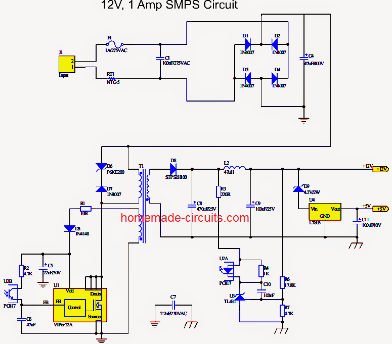 simple 12V 1 amp SMPS circuit