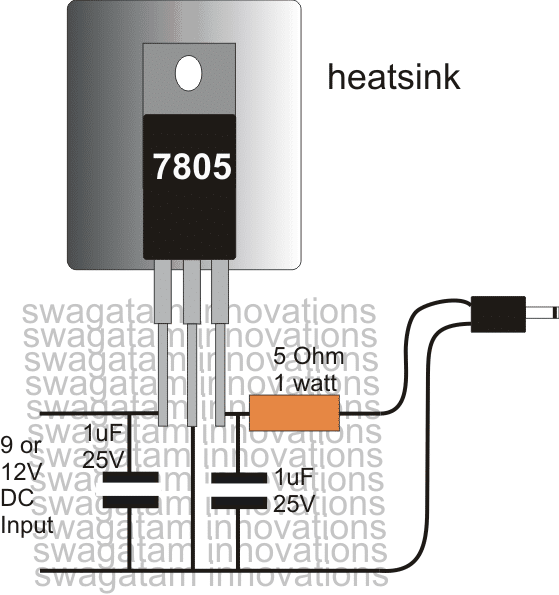 DC cell phone charger using IC 7805