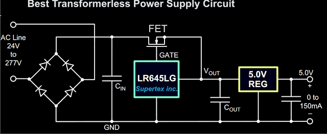 IC LR645LG, which effectively reduces 220V to 15 volts at 3 mA.