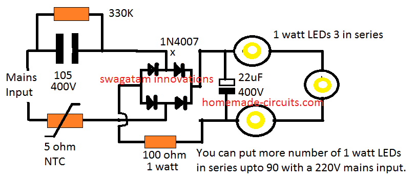 LED bulb circuit using 1 watt LEDs