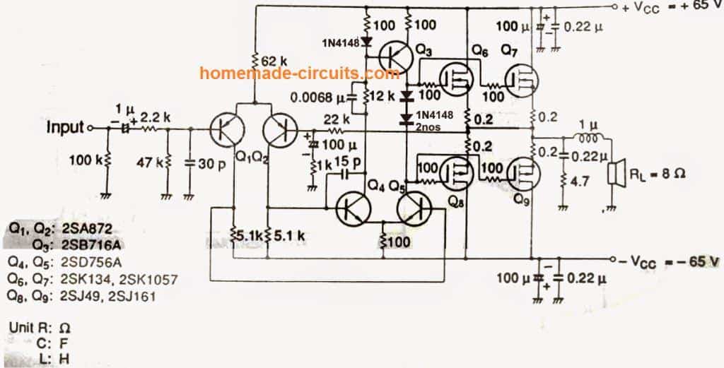 DIY 100  Watt  MOSFET Amplifier  Circuit  Homemade Circuit  