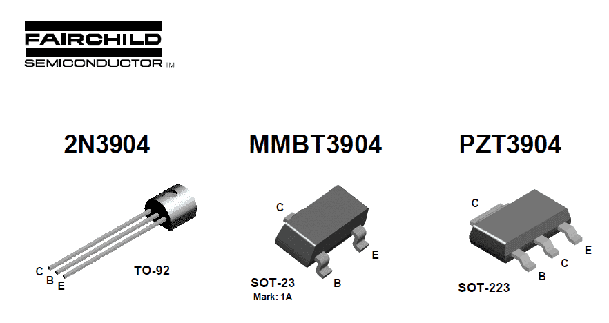 BJT 2N3904 various packages, TO-92, SOT-23, SOT-223