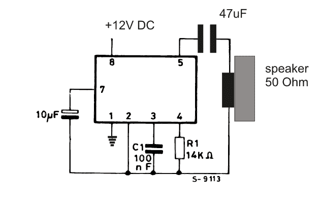 Circuit Diagram of two tone music generator using IC LS1240
