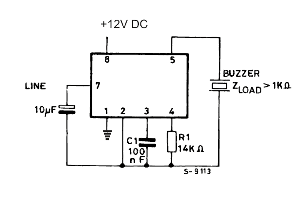 Circuit Diagram of two tone music generator using IC LS1240 and piezo element