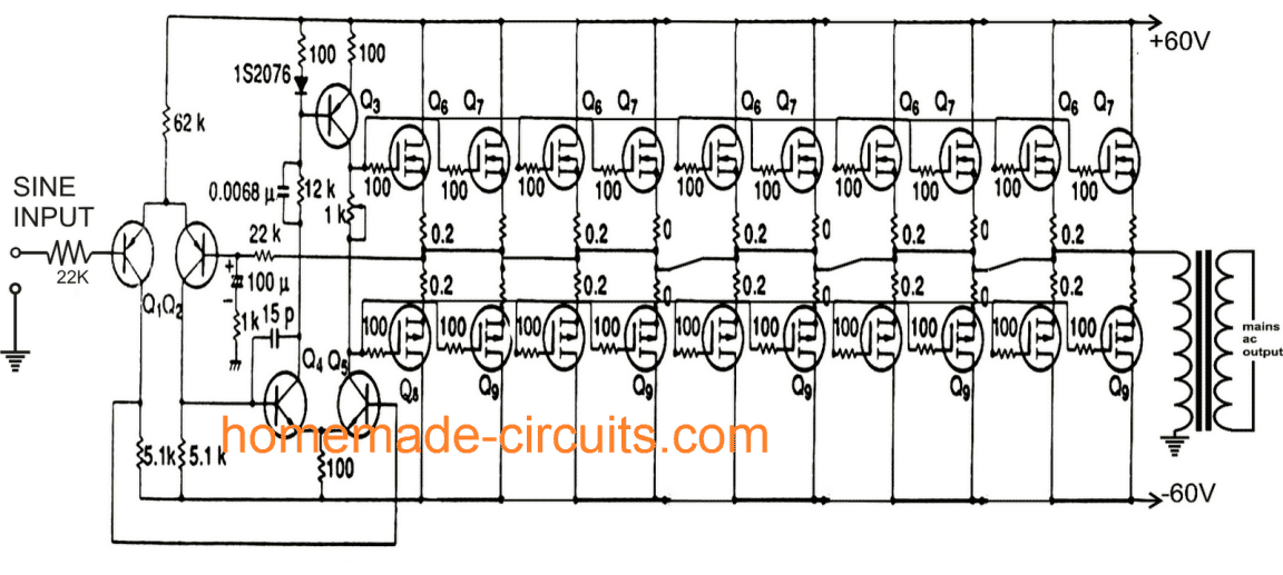 1000 watt or 1kva sine wave inverter circuit