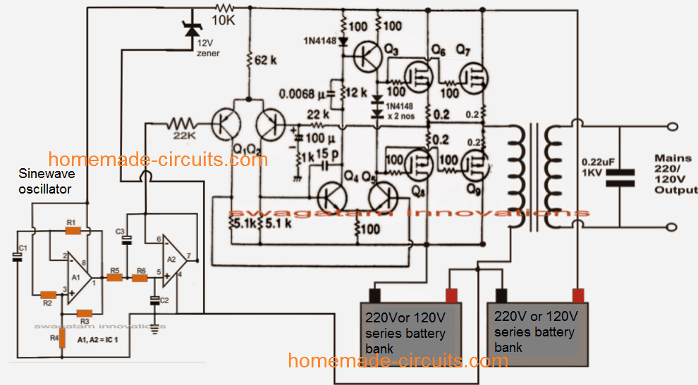 200 watt transformerless sinewave inverter circuit