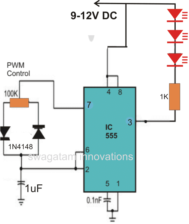 IC 555 strobe light circuit diagram