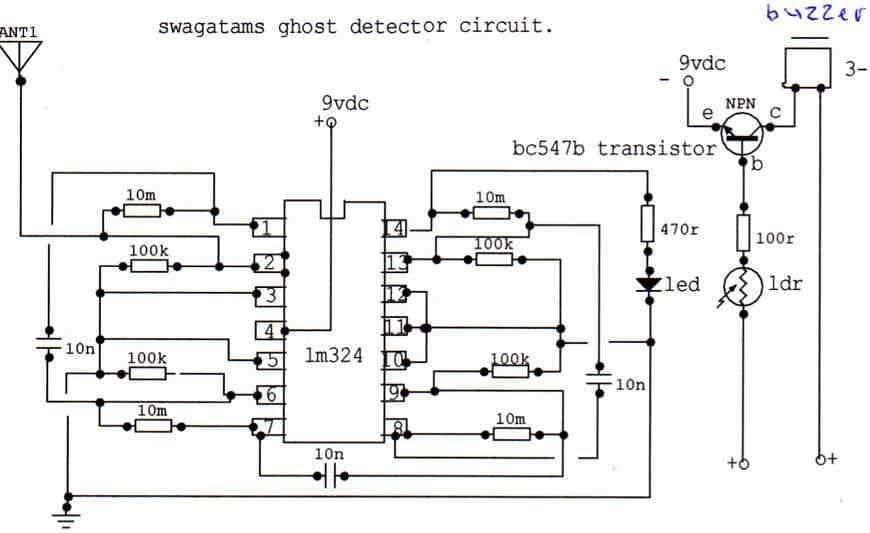 LM324 based ghost detector circuit diagram